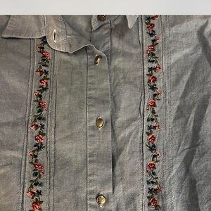 Embroidered Gray Button-Up Shirt